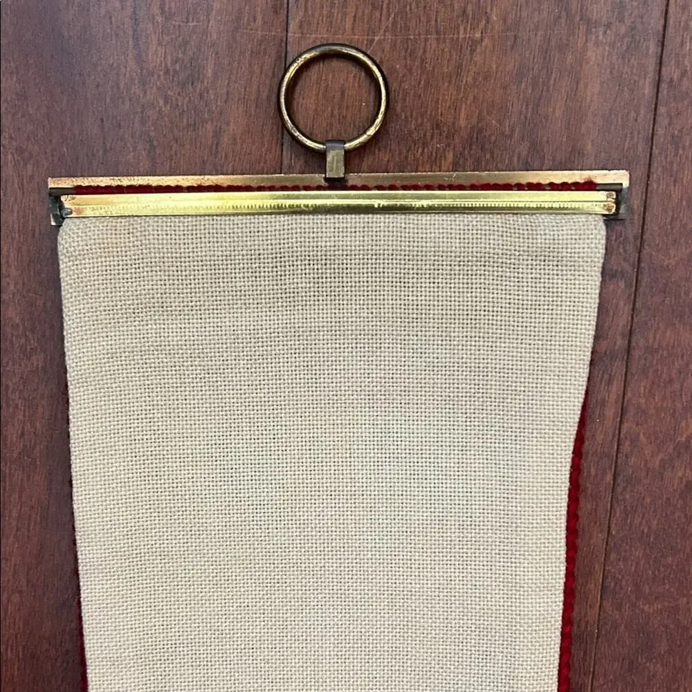 Vintage Bell Pull Red and Cream Needlepoint Wall Hanging, Scandinavian Style